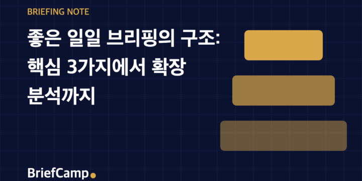 좋은 일일 브리핑의 구조: 핵심 3가지에서 확장 분석까지 (BriefCamp 브리핑 노트 대표 이미지)